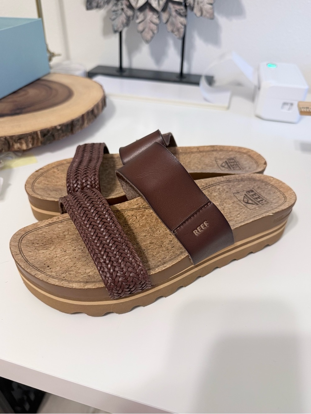 Reef Tan Slide Sandals with Cushioned Sole